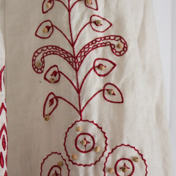 100% Linen Skirt Boho Sunny Leigh Embroidered White Skirt Red Detail Size 12 - Picture 3 of 10